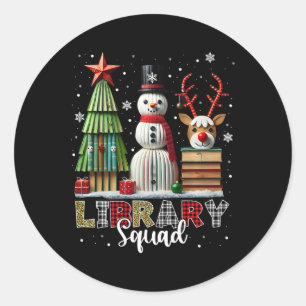 Christmas Librarian Books Xmas Tree Snowman Reinde Classic Round Sticker