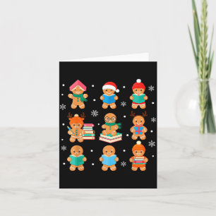 Christmas Library Gingerbread Man Books Lover Book Card