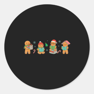 Christmas Library Gingerbread Man Books Lover Book Classic Round Sticker