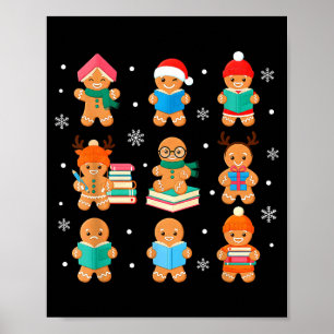Christmas Library Gingerbread Man Books Lover Book Poster
