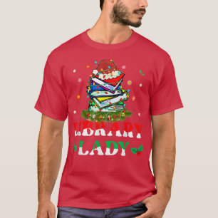 Christmas Library Lady Librarian Xmas Lights Books T-Shirt