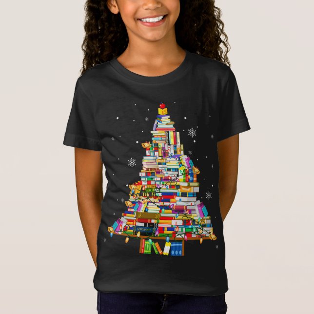 Christmas Library Tree Lights For Librarian And Bo T-Shirt (Front)