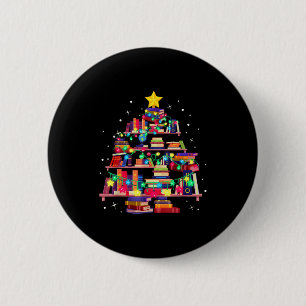 Christmas Library Tree Love Reading Books Nerd Tea 6 Cm Round Badge