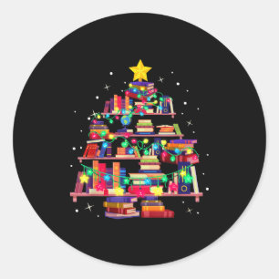 Christmas Library Tree Love Reading Books Nerd Tea Classic Round Sticker