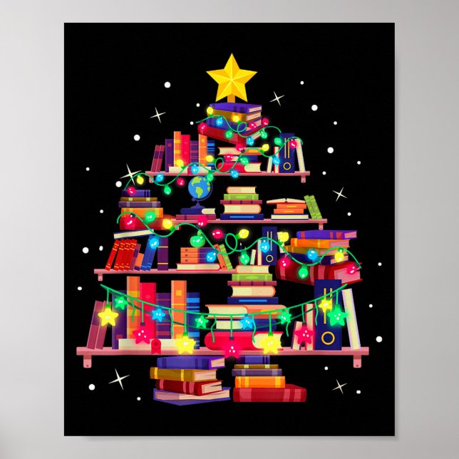 Christmas Library Tree Love Reading Books Nerd Tea Poster (Front)