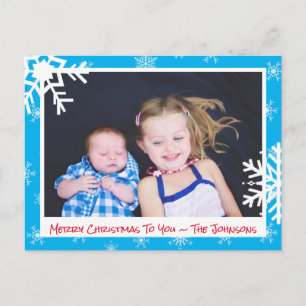 Christmas Light Blue Snowflakes Family Photo Card