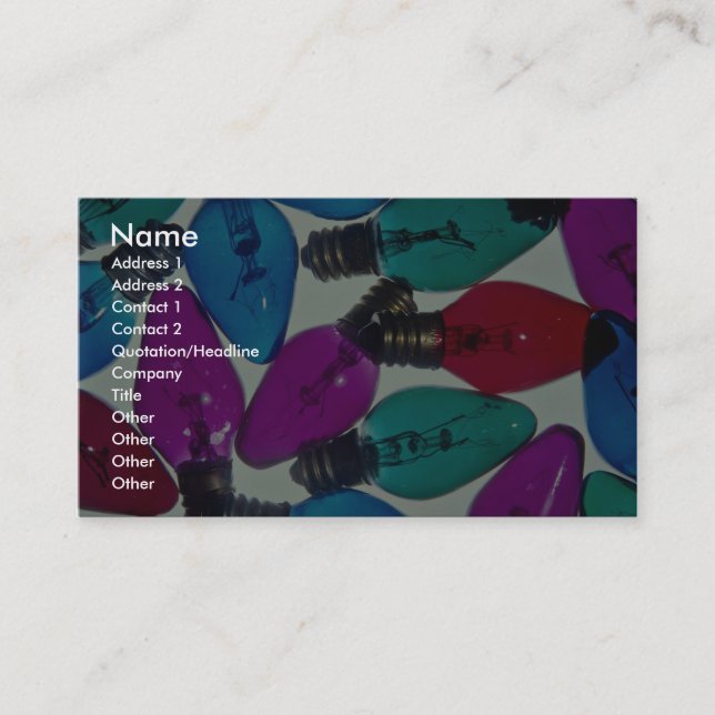 Christmas light bulbs in different colours business card (Front)