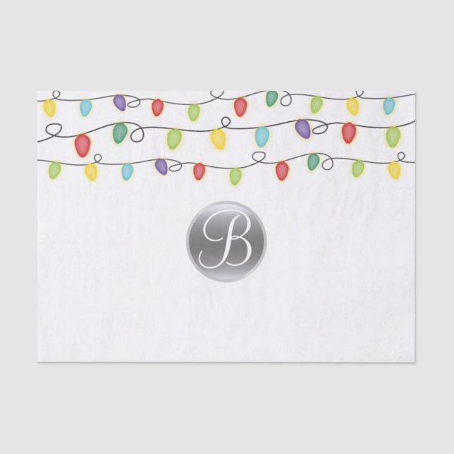 Christmas Light Bulbs Monogram Letter Initial Tissue Paper (Front)