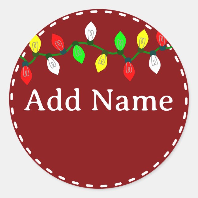 Christmas Light Custom Name Classic Round Sticker (Front)