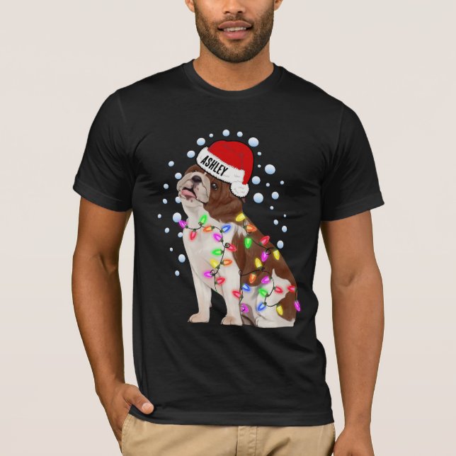 Christmas Light English Bulldog Dog Puppy  T-Shirt (Front)