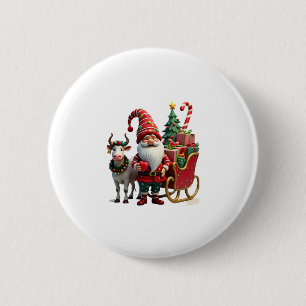 Christmas Light Gnome Santa Claus Riding Sleigh Hi 6 Cm Round Badge