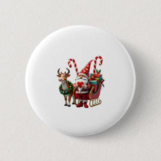 Christmas Light Gnome Santa Claus Riding Sleigh Hi 6 Cm Round Badge
