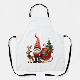 Christmas Light Gnome Santa Claus Riding Sleigh Hi Apron
