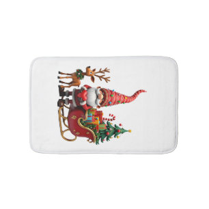 Christmas Light Gnome Santa Claus Riding Sleigh Hi Bath Mat