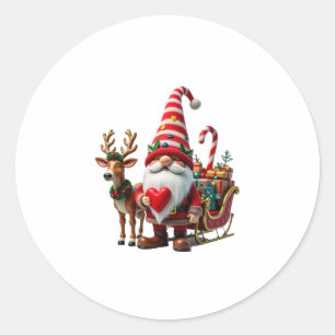 Christmas Light Gnome Santa Claus Riding Sleigh Hi Classic Round Sticker