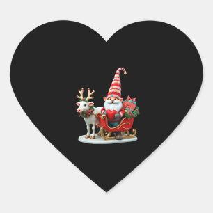 Christmas Light Gnome Santa Claus Riding Sleigh Hi Heart Sticker
