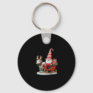 Christmas Light Gnome Santa Claus Riding Sleigh Hi Key Ring