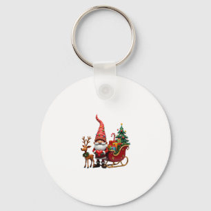 Christmas Light Gnome Santa Claus Riding Sleigh Hi Key Ring