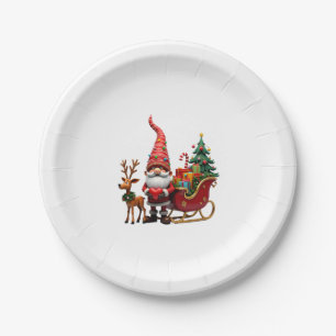 Christmas Light Gnome Santa Claus Riding Sleigh Hi Paper Plate