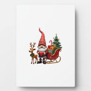 Christmas Light Gnome Santa Claus Riding Sleigh Hi Plaque