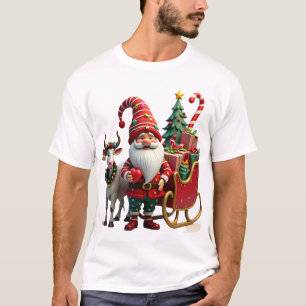 Christmas Light Gnome Santa Claus Riding Sleigh Hi T-Shirt