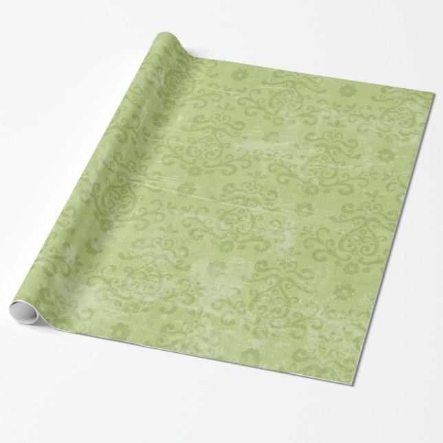 Christmas Light Green Damask Lace Wrapping Paper (Unrolled)