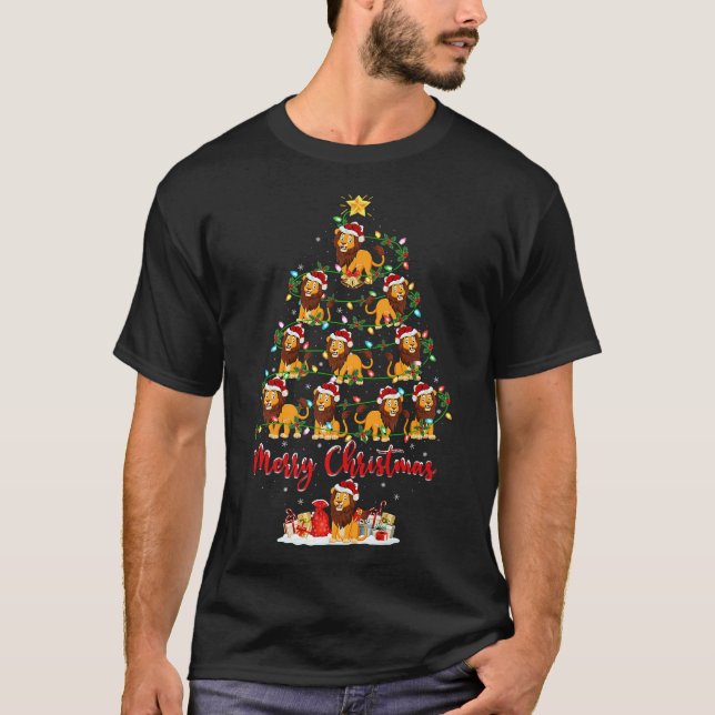 Christmas Light Lions Christmas Tree Merry  T-Shirt (Front)