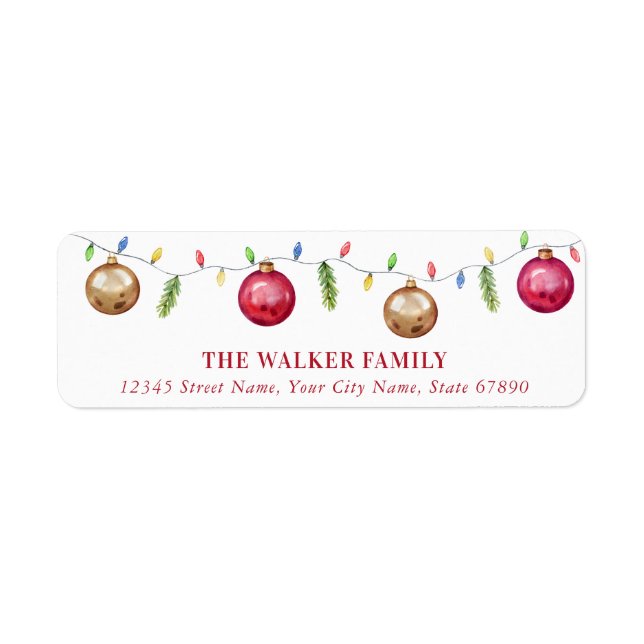 Christmas Light Ornaments Return Address Labels (Front)
