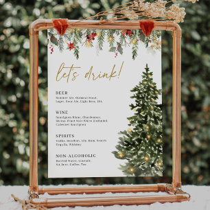 Christmas Light Pine Tree Wedding Drink Bar Sign
