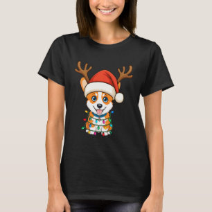 Christmas Light Reindeer Santa Hat Corgi Xmas T-Shirt
