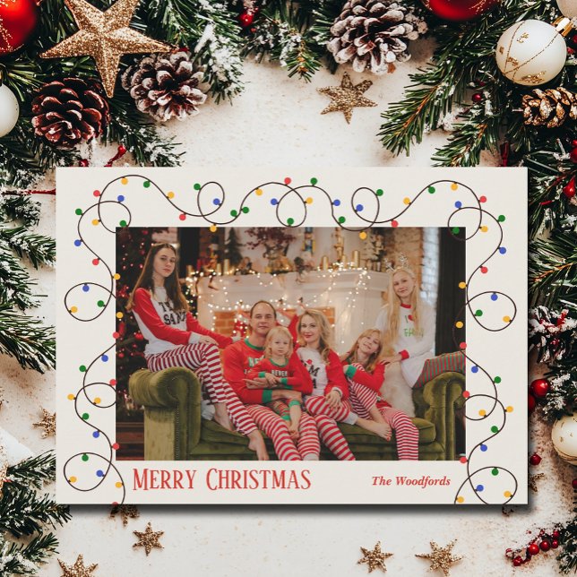 Christmas Light Strand Photo Holiday Card (Christmas light strand holiday photo cards)