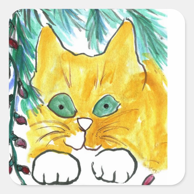 Christmas Light String and the Cat Square Sticker (Front)