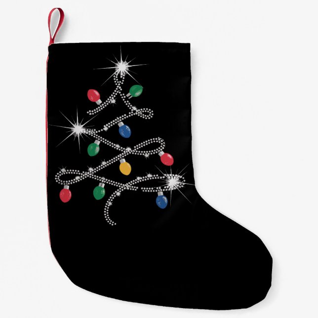 Christmas Light Tree Rhinestone Mega Bling  Small Christmas Stocking (Front)