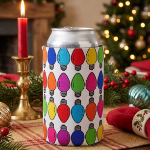 Christmas Lightbulbs Pattern Can Cooler