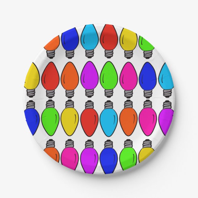 Christmas Lightbulbs Pattern Paper Plate (Front)