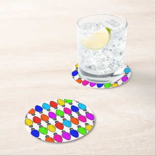 Christmas Lightbulbs Pattern Round Paper Coaster