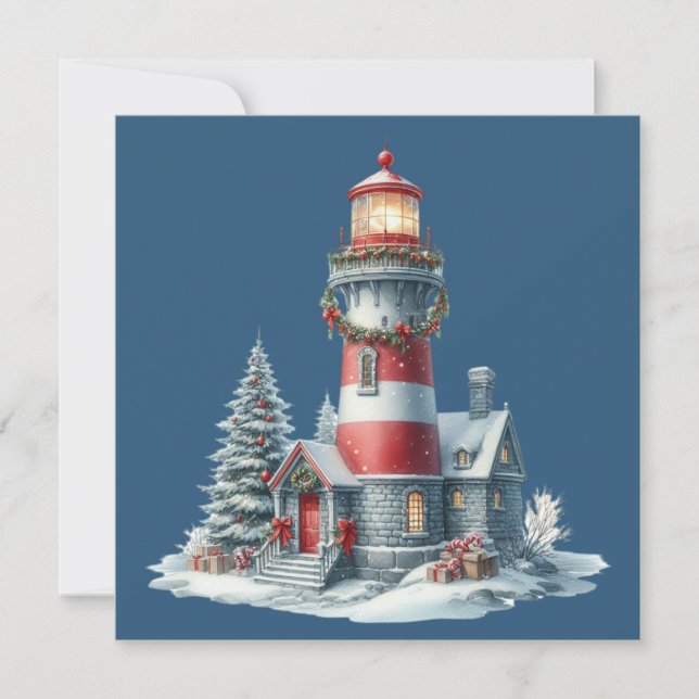 Christmas Lighthouse Christmas Greeting Card (Front)