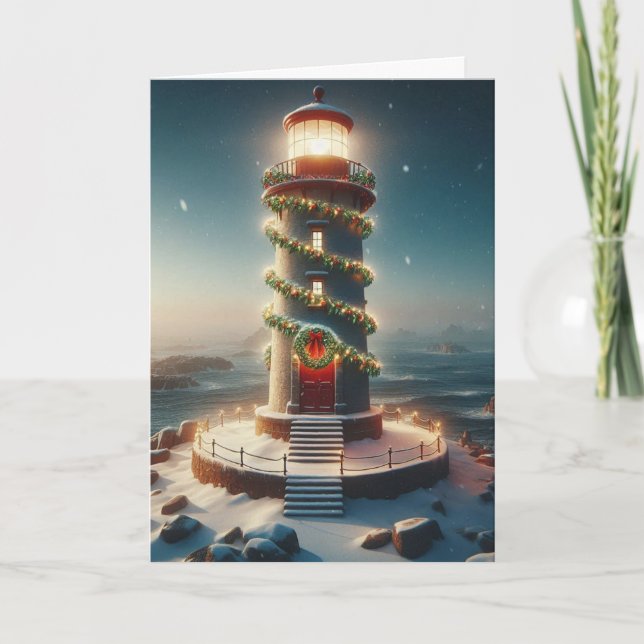  Christmas Lighthouse Greeting Cards (Front)