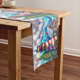 Christmas Lighthouse Nautical Coastal Mountain Medium Table Runner