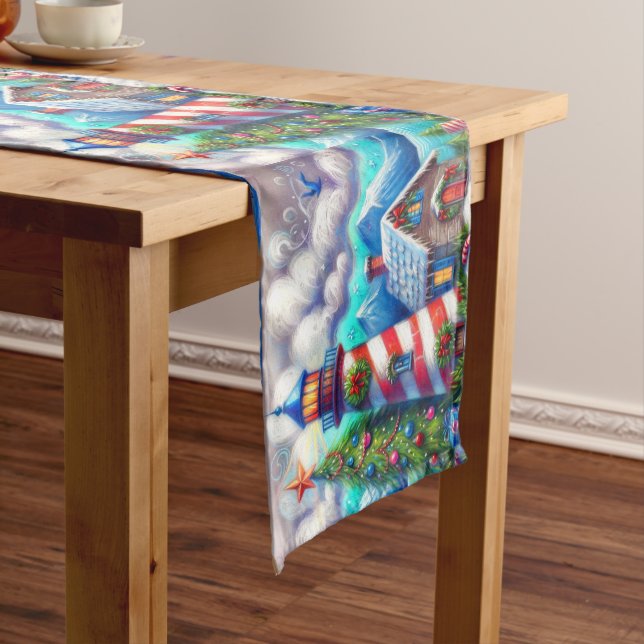 Christmas Lighthouse Nautical Coastal Mountain Medium Table Runner (In Situ)