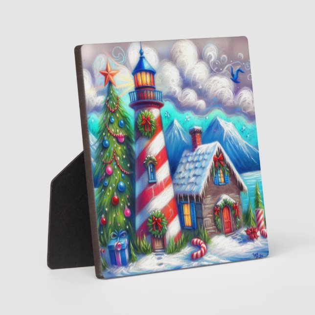Christmas Lighthouse Nautical Coastal Mountain Plaque (Front)