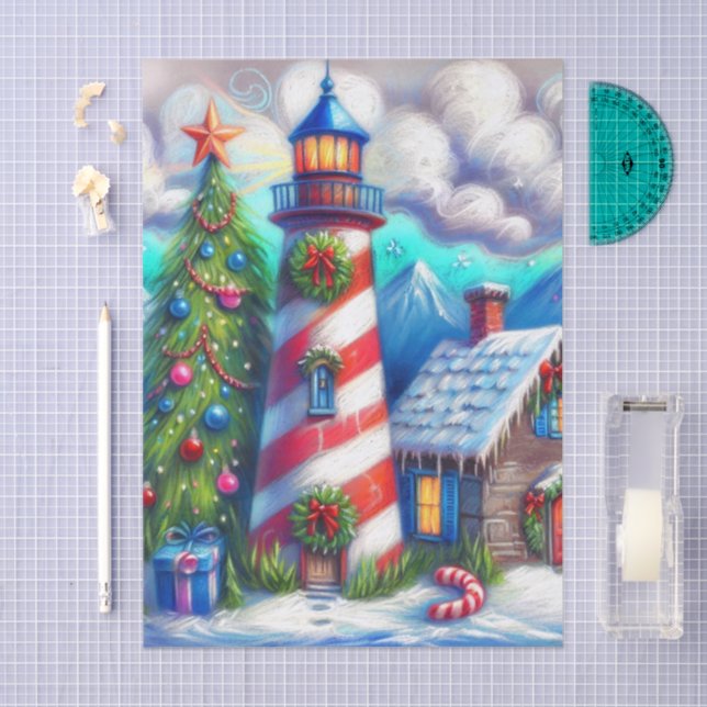 Christmas Lighthouse Nautical Mountains Decoupage Tissue Paper (Craft)
