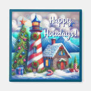Christmas Lighthouse Nautical Personalised Magnet