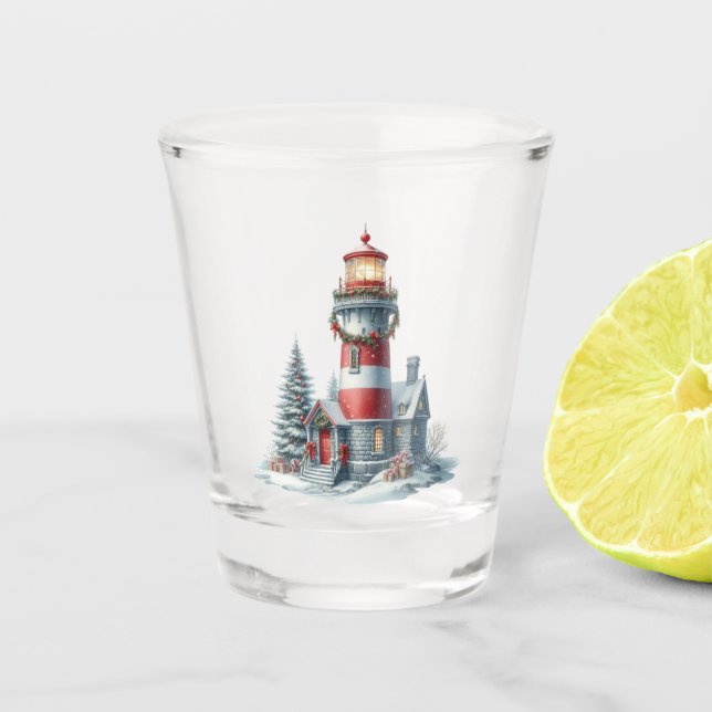 Christmas Lighthouse Shot Glass (Front)
