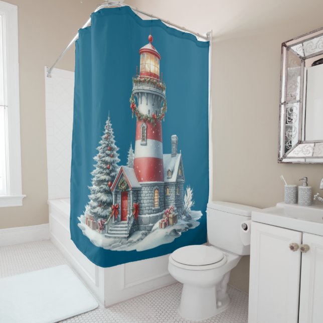 Christmas Lighthouse Shower Curtain (In Situ)