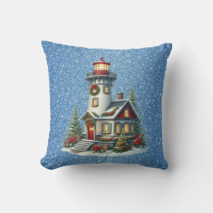 Christmas Lighthouse Throw Pillow