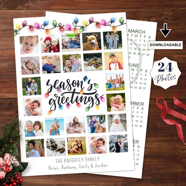 Christmas Lights 24 Photo Collage 2026 Calendar Holiday Card (Creator Uploaded)