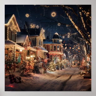 Christmas Lights after a Fresh Snow Poster