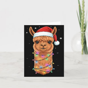 Christmas Lights Alpaca Santa Hat Llama Cute Xmas Card