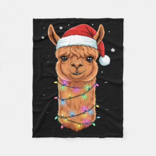 Christmas Lights Alpaca Santa Hat Llama Cute Xmas  Fleece Blanket